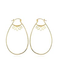 Satya Jewelry "Gold Floating Lotus" 24k Yellow Gold Plate Hoop Earrings