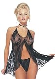 2Pc Romantic Lace Open Front Babydoll With Matching G-String by Leg avenue