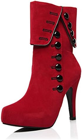 Pumud Women Faux Suede High Stiletto Heel Fashion Martin Boots (6 B(M) US, Red)