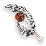 Image of Sterling Silver And Amber Leaf Brooch