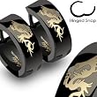 Black Anodized Stainless Steel Huggies with Dragon - Approx 14mm - Sold in Pairs