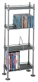 4 Tier Media Storage Rack with Black Shelves in Titanium Finish