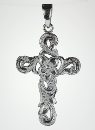 Tropical Cross Pendant, Silver Hawaiian Jewelry, * FREE Shipping from Hawaii