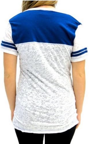 True Vintage Wonder Woman Me and My Posse Juniors Burnout White and Royal Blue T-shirt with Striped Sleeves (Juniors X-Large)