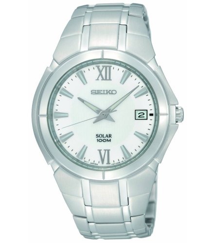 Seiko Men's SNE085 White Dial Solar Watch