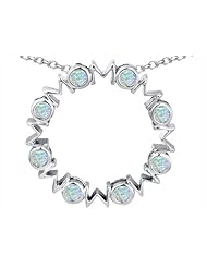 Original Star K (tm) Large MOM Circle Mothers pendant with Round Created Opal in 925 Sterling Silver