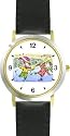 Boy and Girl Skaters Cartoon No.1 Ice Skating Theme Ice Skating - WATCHBUDDY&reg; DELUXE TWO-TONE THEME WATCH - Arabic Numbers - Black Leather Strap-Children's Size-Small ( Boy's Size & Girl's Size )