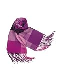 Basile Checked Wool and Cashmere Fringed Long Scarf Purple