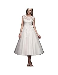 A-line Tea Length Backless Lace Satin Pageant Dress/Wedding Dress 