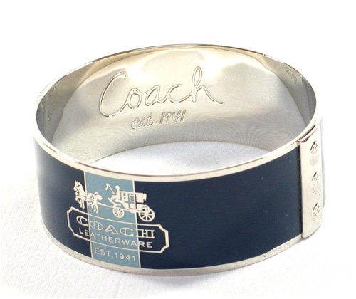 Click here to buy AUTHENTIC COACH BLEECKER HORSE CARRIAGE BANGLE 94158 (Silver, 1 inch).