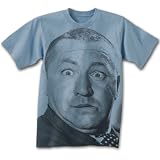 Three 3 Stooges BIG FACE CURLY Adult Blue T-shirt Tee Shirt