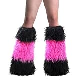 Neon Pink Stripe Faux Fur Boot Sleeve Covers - ONE SIZE