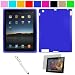 Premium Rubberized Protective Soft Silicone Skin Cover Case for Verizon Wireless New Apple iPad 2 (16GB, 32GB 64GB) 2nd Generation and AT&T Apple iPad 2nd Generation iPad 2 Wireless Tablet + Anti-Glare Clear Screen Protector for Apple iPad 2 Tablet + Executive White Stylus Pen with Laser Pointer and LED Light Compatible with Apple iPad 2, Blue
