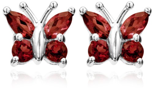 Sterling Silver Garnet Butterfly Earrings