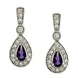 Amethyst(.35ct) & Pave Diamond(.36ct) Dangle Earrings
