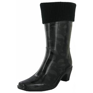 Buy DAV City Cuff Paisley Ladies Shoes Mid Calf Casual Waterproof Rubber Rain Boots Black