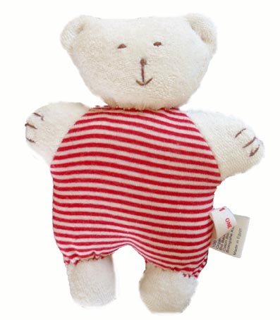 Sckoon Organic Cotton Soft Red Stripe Toy: Baby Bear Doll (stuffing is organic cotton, too!)