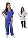 Super Soft Children Scrub Set and Lab Coat Combo Kids Doctor Dress up (7, Ceil Blue Set and White Lab Coat)