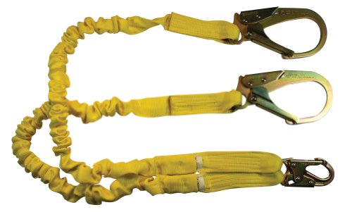SafeAbsorb 4750/0241 Xtra Expandable Energy Absorbing Dual Leg Lanyard with Rebar Hooks, 4-6 feet