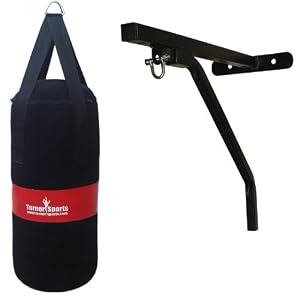 Kickboxing Canvas Punch Bag Filled With Punchbag Wall Bracket Heavy Duty Metal 2 Pieces With Complete Fitting Martial Arts Black With Red Stripe 2 Feet