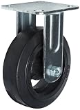 RWM Casters 45 6″ Diameter Rubber on Iron Wheel Kingpin Medium Duty Rigid Plate Caster with Roller Bearing, 4-1/2″ Length X 4″ Width Plate, 410 lbs Capacity Range