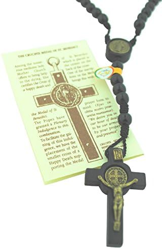 Vatican Imports 8mm Saint Benedict Black Wooden Rosary | Beautiful Black Beads and Crucifix | Bronze Gold-Tone Corpus and St. Benedict Medal Centerpiece | Christian Jewelry