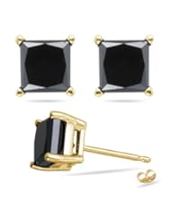 1.00 Ct of 3.80-3.99 mm AAA Princess Black Diamond Stud Earrings in 14K Yellow Gold