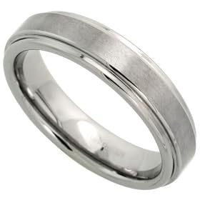 Tungsten Carbide 5.5 mm (7/32") Comfort Fit Band, w/ Brushed Center & Grooved Edges