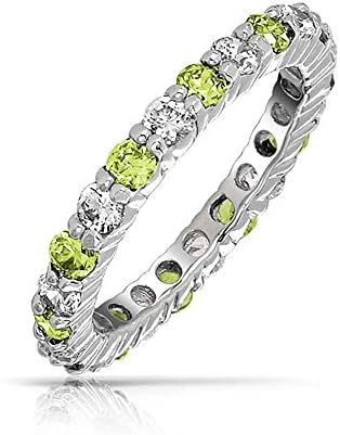 Bling JewelryAlternating Two Tone Cubic Zirconia Stackable CZ Eternity Ring For Women Teen .925 Sterling Silver 12 Birth Month Colors