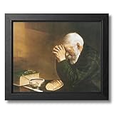 Daily Bread Man Praying At Dinner Table Grace Religious Picture Framed Art Print