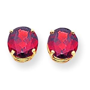 14K Gold Round Garnet Stud Earrings Jewelry 8mm