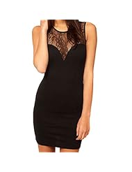 Spandex Lace Sleeveless Cocktail Short Round Neck Club Dress/Wedding Party Dress/Bodysuit/Mini Dress 
