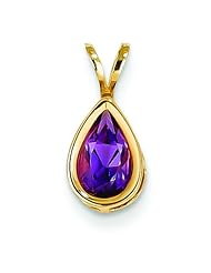 14K Yellow Gold Pear Amethyst Bezel Pendant Jewelry |A
