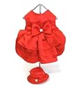 Red Satin Holiday Dog Dress w/ Hat & Leash, Medium