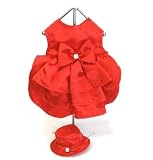 Red Satin Holiday Dog Dress w/ Hat & Leash, Large