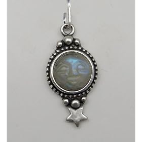 Sterling Silver Carved Moonface in Rainbow Moonstone Earrings by The Silver Dragon