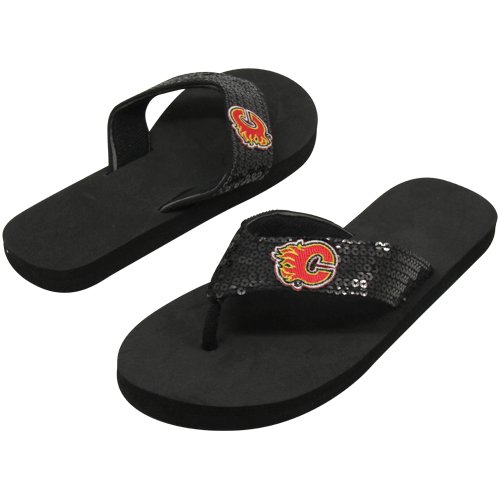 Calgary Flames Women's Sequin Strap Flip Flops - Black (9/10)