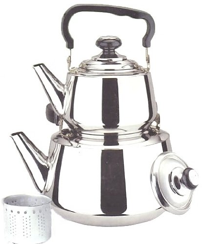 18/10 STAINLESS STEEL TURKISH SAMOVAR STYLE DOUBLE TEA KETTLE & POT 18/10 STAINLESS STEEL TURKISH SAMOVAR STYLE DOUBLE TEA KETTLE & POT