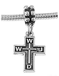 Sterling Silver What Would Jesus Do Cross Dangle Bead Charm
