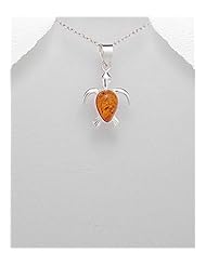 Turtle Baltic Amber Pendant Necklace In 92.5 Sterling Silver