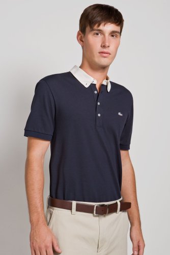 Silver Collection Short Sleeve Pique Polo with Contrast Woven Collar