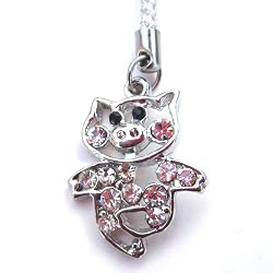 Cell Phone / Camera / MP3 Player Charm Strap Beautiful Clear Diamond Dancing Pig