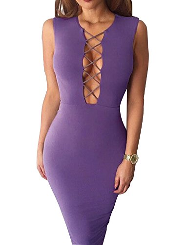 Allegrace Womens Sexy Sleeveless Bodycon Stretch Party Evening Bandage Dresses