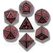 Q-Workshop Polyhedral 7-Die Set: Carved Runic Dice Set (Black and Red)