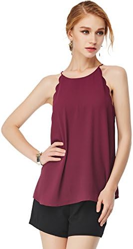 NAKED ZEBRA WOMEN'S SCALLOP TANK TOP WITH BACK BUTTON KEYHOLE WINE MEDIUM