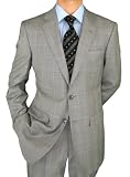 100% Pure Wool Modern Slim Fit Suit For Everyday Use 2 Button Jacket Plus Flat Front Pants Super 150S Italian Mens Suits Gray Windowpane
