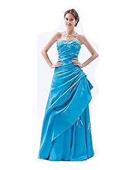 A-line Strapless Taffeta Dropped   Waistline Floor Length Lace Ruched Beaded Prom Dress 
