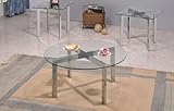 IMAGE OF 3 Pc. Set Metal Frame Coffee Table with 2 End Tables 8mm Glass Top in Silver Finish