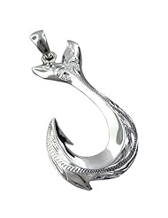 925 Silver Hand Carved Fish Hook Pendant Hawaiian Silver Jewelry