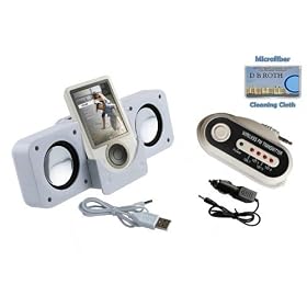 Portable Stereo Speaker (White) + FM Transmitter for Microsoft Zune Player Incl. DBROTH Microfiber Cleaning cloth